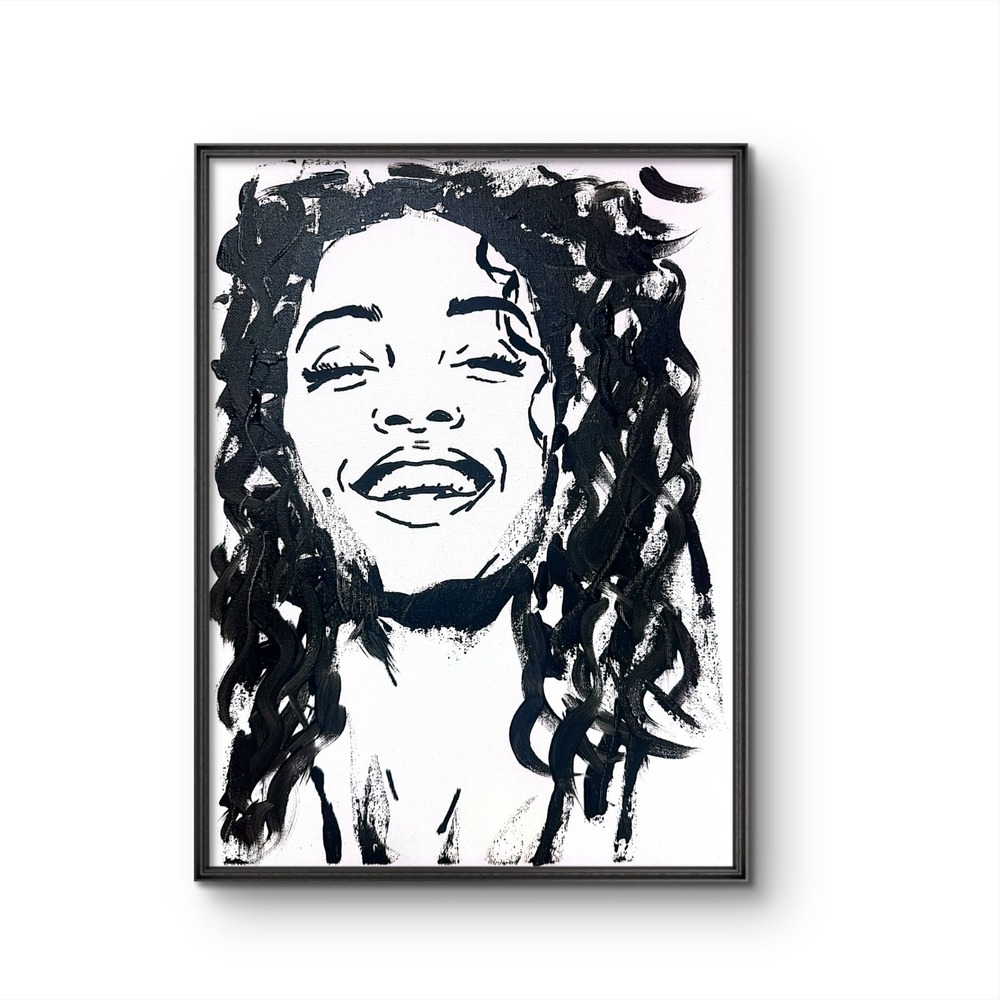 Papa Diouf Original Painting Woman Silhouette Modern Black White 11x14 NEW